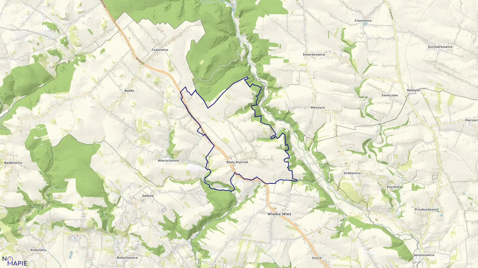 Mapa obrębu Biały Kościół w gminie Wielka Wieś