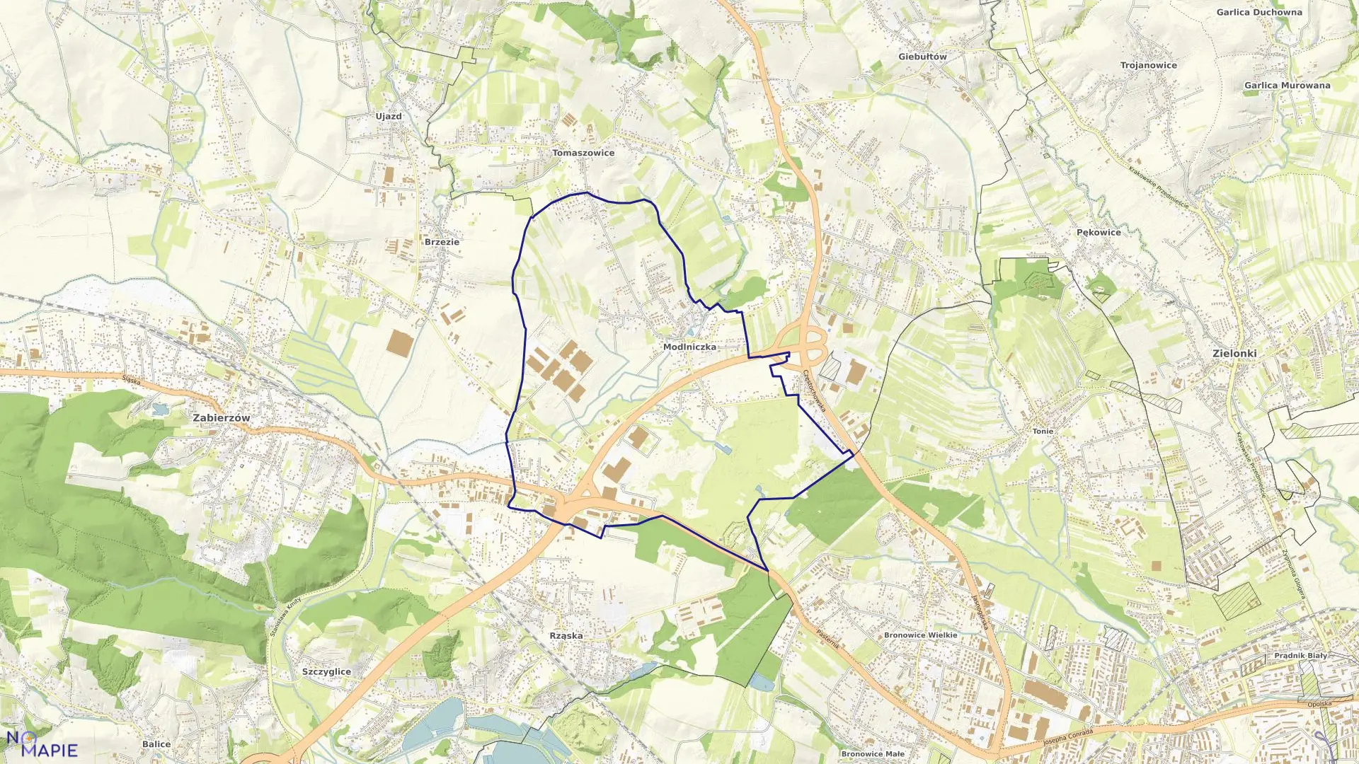 Mapa obrębu Modlniczka w gminie Wielka Wieś