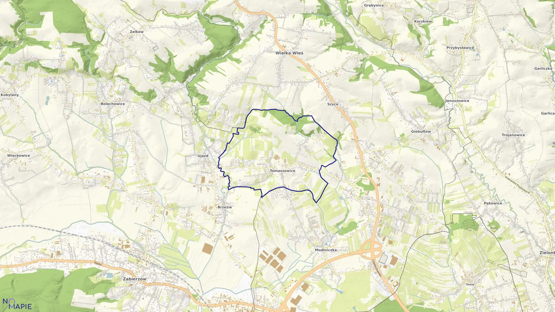 Mapa obrębu Tomaszowice w gminie Wielka Wieś